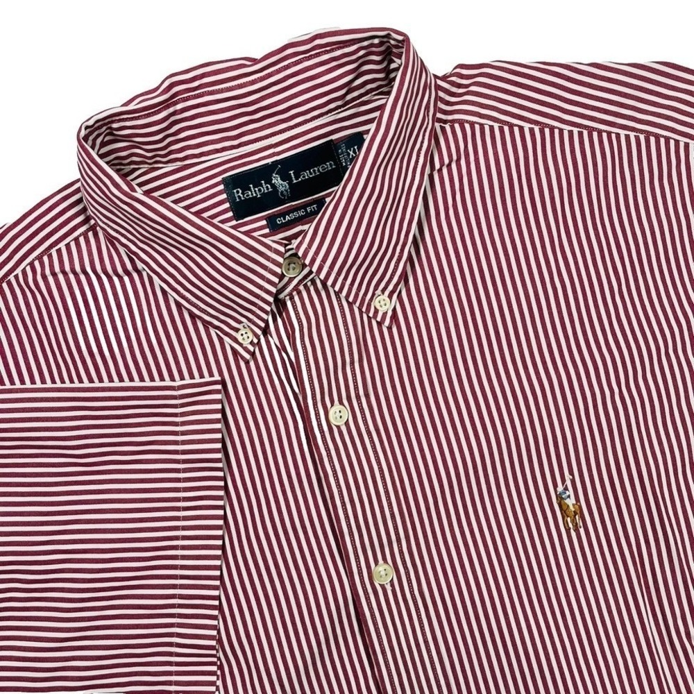 Ralph Lauren Classic Fit Button Down Shirt Mens XL Red Candy Cane Striped *Flaws